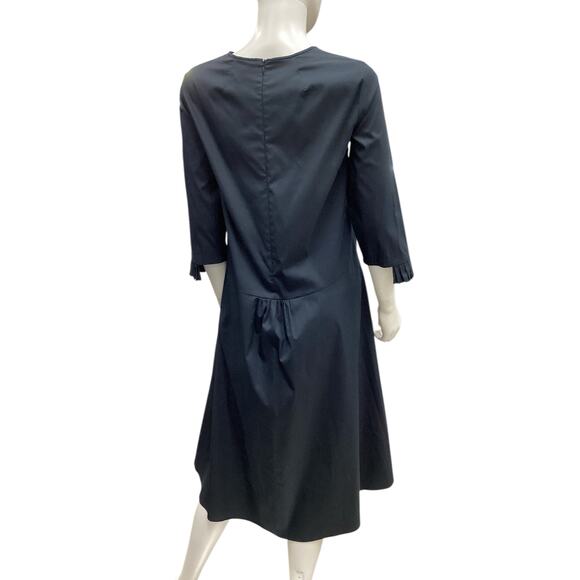 MaxMara Dress Women’s Size 10 3/4 Sleeves A-Line Made In Morocco Deep Navy Blue - Picture 4 of 5